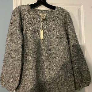 Grey sweater dress with puff sleeves